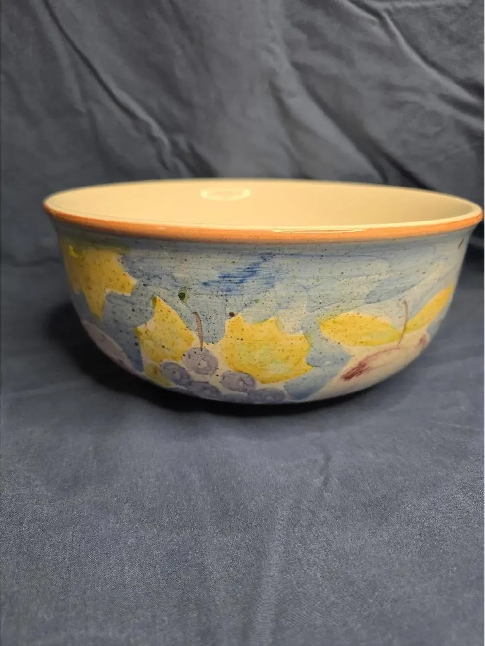 Vintage Hand-Painted Ceramic Serving Bowl with Fruit Design
